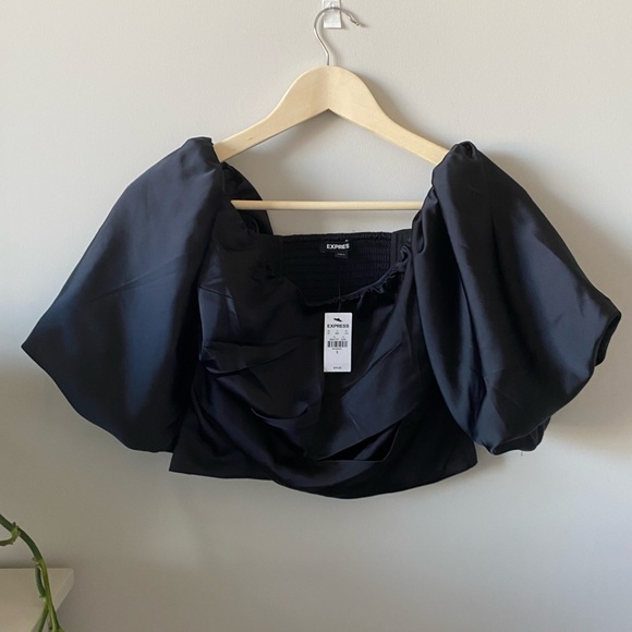 Express Tops - NWT Express Satin Wrapped Off The Shoulder Crop Top - Size Small